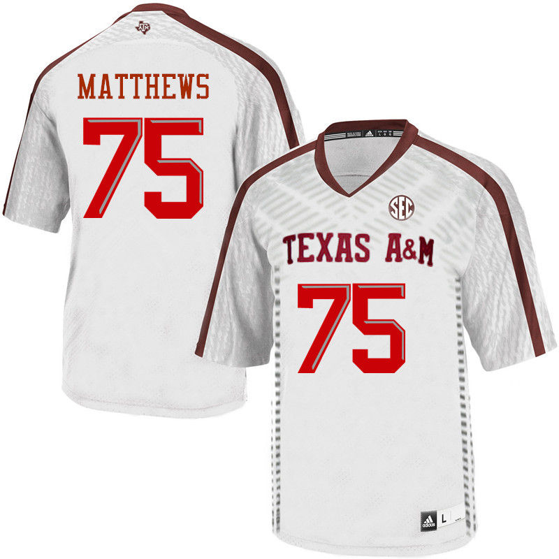 Men #75 Jake Matthews Texas A&M Aggies College Football Jerseys-White - Click Image to Close
